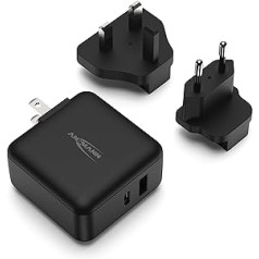 ANSMANN Travel USB Charger 30 W Fast Charge Universal Travel Adapter Travel Plug with 1 x USB A Port + 1 x USB C and AC Socket Adapter with Compatible Interchangeable Plugs for USA UK Europe Adapter