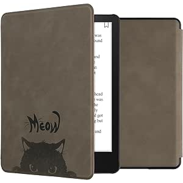 kwmobile Hülle kompatibel ar Amazon Kindle Paperwhite 11. Generation 2021 Hülle - Kunstleder vāks - Katze Meow Grau Schwarz