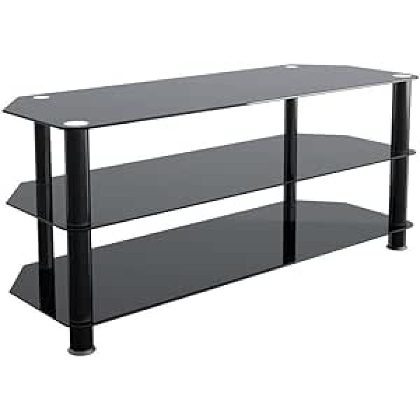 MAHARA Corner TV Stand Glass Universal Black 114cm Wide with Glass Shelves TV Floor Stand Suitable for TVs up to 55