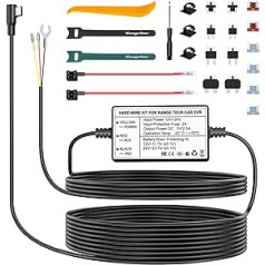 Range Tour Dashcam Hardwire komplekts, USB-C 12V-24V līdz 5V cieto vadu automašīnas lādētāja kabeļa komplekts ar drošinātāju un drošinātāju pieskāriena kabeli Dashcam GPS stāvvietas režīmam un zemsprieguma aizsardzībai