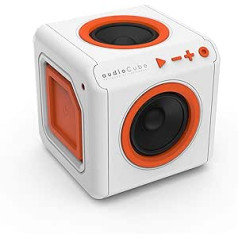 allocacoc audioCube Portable EU, Bluetooth Akku Lautsprecher im Cube Design, Weiß / oranžs