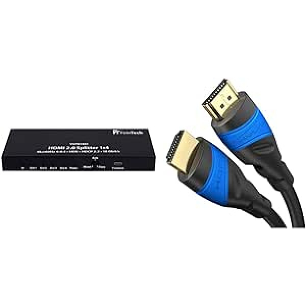 FeinTech VSP01401 HDMI 2.0 sadalītājs 1 līdz 4 sadalītājs Ultra HD 4K@60Hz YUV 4:4:4 HDR HDCP un KabelDirekt — 0,25 m - 4K HDMI kabelis (4K@120Hz un 4K@60Hz iespaidīgai Ultra HD pieredzei)