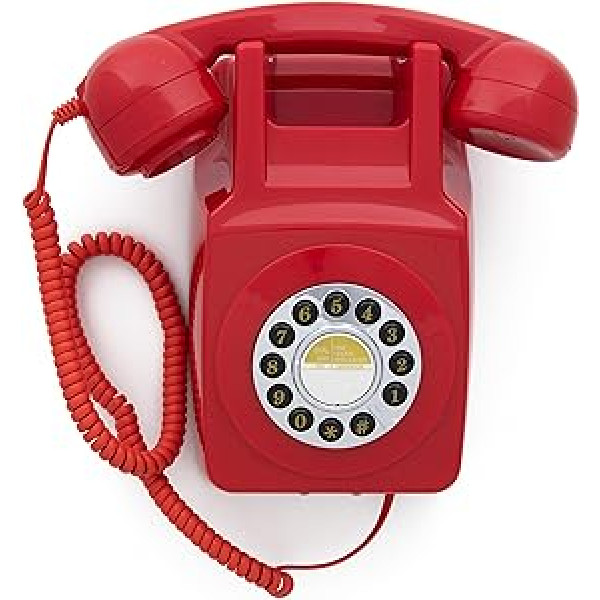 GPO 746WALL Retro Festznetztelefon mit Drucktasten zur Wandmontage mit authentischer Klingelton, Rot