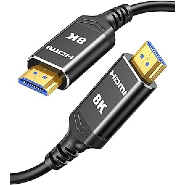 Highwings 8K HDMI 2.1 kabelis 15 m, HDMI vads CL3 sienā 48 Gb/s īpaši liels, nosacīts ilgs, 8K @ 60 Hz, 4K @ 120 Hz/144 Hz UHD, dinamiskais HDR eARC 3D Dolby Atmos 4:4:4 HDCP 2.2.