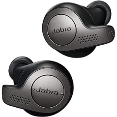 Jabra Elite 65t True Wireless Bluetooth in-ear austiņas (mūzika un tālruņa zvani, akumulatora darbības laiks līdz 15 stundām ar uzlādes futrāli, balss vadība priekš Alexa, Siri, Google Assistant) titan melnas