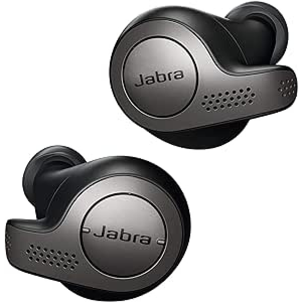 Jabra Elite 65t True Wireless Bluetooth in-ear austiņas (mūzika un tālruņa zvani, akumulatora darbības laiks līdz 15 stundām ar uzlādes futrāli, balss vadība priekš Alexa, Siri, Google Assistant) titan melnas