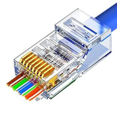 VIVOCH 50 vnt Cat6 RJ45 praėjimo jungtys, Cat6 RJ45 praėjimo kištukai, Cat6 kristaliniai neekranuoti RJ45 galai UTP 8P8C modulinio tinklo kištuko jungtis