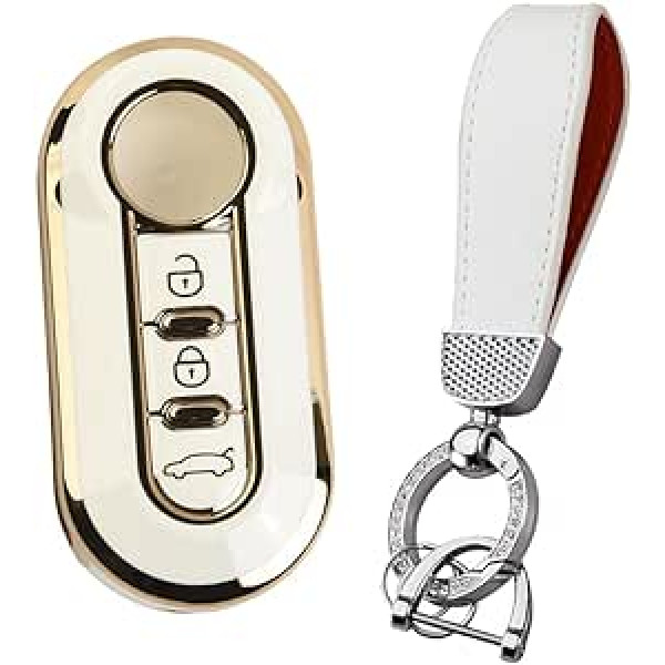 HIBEYO Flip Key automašīnas atslēgas maciņš der Fiat Key Case silikona vāka aizsargmaciņam Fiat 500L Ducato Panda Punto Bravo Ducato Musa atslēgu piekariņa tālvadības atslēgas atslēga Flip White