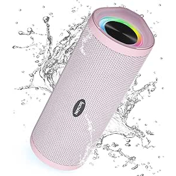 HEYSONG pārnēsājamais Bluetooth skaļrunis, ūdensnecaurlaidīgs bezvadu āra skaļrunis ar LED gaismu, uzlabots bass, IPX7 peldošs, 40H spēles, TF karte, dāvanas sievietēm, rozā