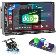 Hikity DAB+ Car Radio Double DIN ar Sat Nav Wireless Apple Carplay Android Car 7 collu skārienekrāna automašīnas radio ar GPS WiFi Mirror Link Bluetooth brīvroku komplekts FM RDS AUX 2USB atpakaļgaitas kamera