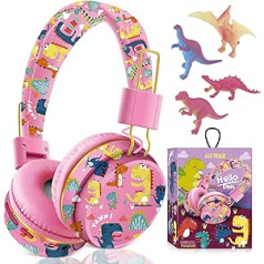 JYPS Bluetooth Kopfhörer Kinder, Dinosaurier Kopfhörer Kabellos Kinder ar Kabel, Bluetooth Kopfhörer Over Ear für Mädchen/Jung mit Mikrofon, Schule Kleinkind Kopfhörer ab 3-10 Jahre, für iPad/tablet