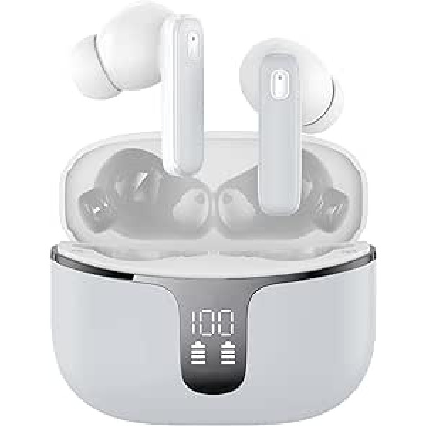 Renimer Bluetooth austiņas, ieliekamās austiņas, bezvadu Bluetooth 5.3 bezvadu austiņas ar 4 mikrofoniem, bezvadu austiņas, 40 stundu HiFi stereo, LED displejs, USB-C, IP7 ūdensizturīgas austiņas,