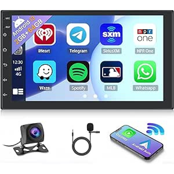 2 GB + 64 GB 2 Din Android 13 automašīnas radio bezvadu Apple CarPlay Android automašīnas Bluetooth brīvroku automašīnas radio 7 collu ekrāna radio ar navigācijas atpakaļgaitas kameru WiFi FM RDS SWC