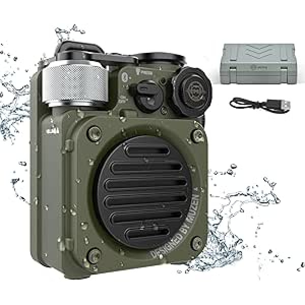 Muzen pārnēsājamais Bluetooth skaļrunis, Wild Mini Rugged Travel āra skaļrunis, bezvadu ūdensizturīgs IPX5 ar lukturīti, stereo skaņa, metāla izskats, piedzīvojumiem, kempingiem, pārgājieniem