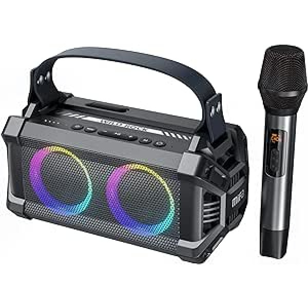 MIFA WildRock pārnēsājamais karaoke ballītes āra skaļrunis ar bezvadu mikrofonu, Bluetooth 5.0, 60 W jaudīga skaņa, 13 stundu atskaņošanas laiks