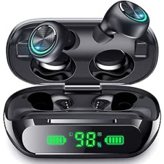 EPIVO Bluetooth austiņas, Bluetooth austiņas, bezvadu Bluetooth ar HD mikrofonu, ar 2000 mAh LED digitālā displeja uzlādes futrāli, bezvadu Bluetooth austiņas sporta treniņiem un ikdienai (zaļa krāsa)