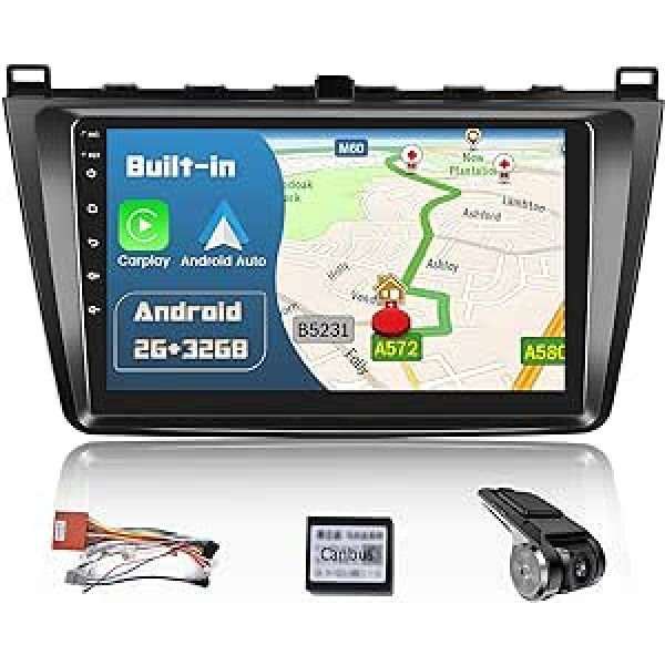 Hikity Wireless CarPlay Android automašīnas radio priekš Mazda 6 Rui Wing 2007 2008 2009 2010 2011 2012 Radio ar Dash Cam 9 collu skārienekrāna automašīnas radio ar navigācijas ekrānu WiFi RDS radio SWC