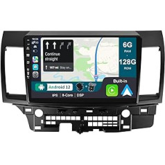 BXLIYER — 6G+128G — Android 12 IPS automašīnas radio, kas piemērots Mitsubishi Lancer (2010-2016) — bezvadu CarPlay/Android Car/DSP — LED kamera un mikrofons — 10,1 collas 2 DIN — DAB stūres vadība Fast Boot 360-CAM