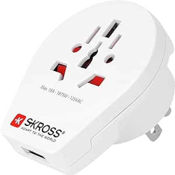 SKROSS World to USA USB lādētājs: Reiseadapter für Reisen in Länder, die den amerikanischen Standard verwenden; iekļauts integrēts USB ports (2100 mA)