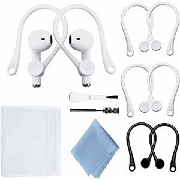 3 pāri ausu āķīšiem AirPods 1 un 2 un Pro Ear āķi, neslīdošs silikons Apple Airpods 1 un 2 un Pro 2 datora birstēm (2 baltas + 1 melna)