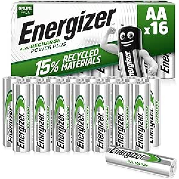 Energizer AA baterijas, Recharge Power Plus baterija, 16 uzlādējamas AA baterijas