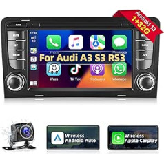 Podofo auto radio priekš Audi A3 S3 RS3 2003-2012 ar bezvadu Apple Carplay, 7 collu Android 13 automašīnas radio ar ekrānu, Bluetooth, HiFi, Android Car, WiFi, GPS, RDS + atpakaļgaitas kameru un mikrofonu