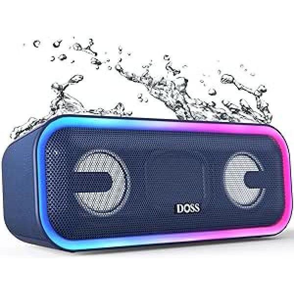 DOSS SoundBox Pro Plus Bluetooth skaļrunis, 24 W skaļruņu kārba, mūzikas kaste ar gaismas efektiem, papildu basi, bezvadu stereo atdalīšana, ūdensizturīgs saskaņā ar IPX5, 15 H akumulators, AUX-IN, TF kartes slots