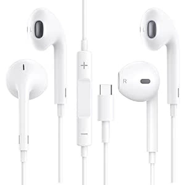 USB C austiņas priekš Galaxy S23 S22 S21 Ultra FE In-Ear Type C Austiņas Vadu HiFi stereo trokšņus slāpējošas austiņas ar mikrofonu + skaļuma kontroli priekš iPad Pro/Air/Mini, Huawei