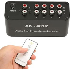 Annadue 4 Way AV RCA Switch Box 4 in 4 Video L/R Audio Selector Switch RCA Stereo Switch IR Remote Control for DVD STB Game Console AK 410R