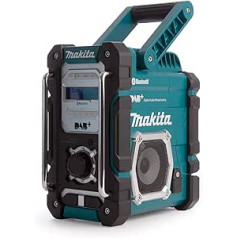 Makita DMR112 su baterijomis veikiantis statybvietės radijas 7,2 V - 18 V su DAB+ ir Bluetooth (be baterijos, be įkroviklio), turkis