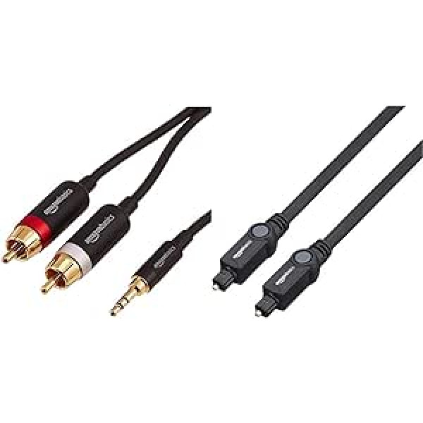 AmazonBasics PBH-19821 RCA audio kabelis, 3,5 mm ligzda līdz 2 x RCA spraudnim, 1,22 m un Toslink optiskais digitālais audio kabelis, 1 m