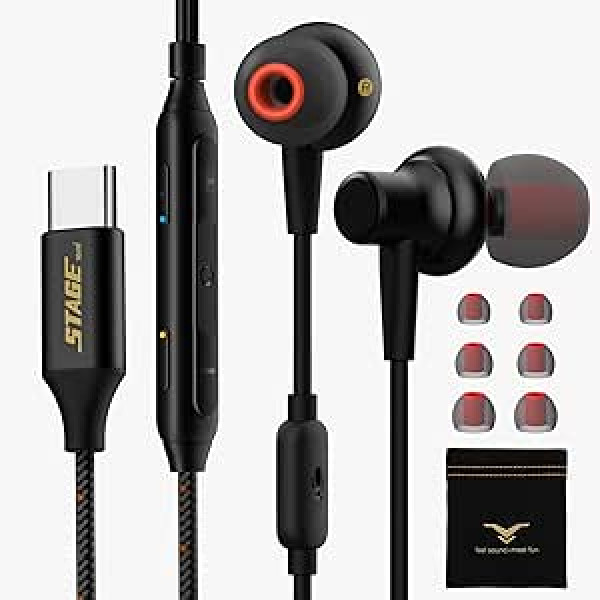 USB C ieliekamās austiņas ar Super Bass un 7.1 Surround režīmu, C tipa austiņas HiFi skaņas austiņas ar mikrofonu Samsung Galaxy S23 S22 S21 S20 Ultra Plus iPhone 15. Series iPad Pro Air 4 Mini 6