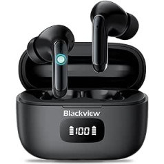 Blackview Bluetooth austiņas, AirBuds 8 Bluetooth 5.3 austiņas Bezvadu Bluetooth, Divu trokšņu slāpēšanas austiņas ausī, Skāriensensori ausīs, 56h atskaņošanas laiks, LED displejs