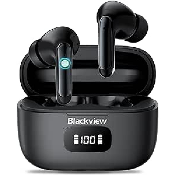 Blackview Bluetooth austiņas, AirBuds 8 Bluetooth 5.3 austiņas Bezvadu Bluetooth, Divu trokšņu slāpēšanas austiņas ausī, Skāriensensori ausīs, 56h atskaņošanas laiks, LED displejs