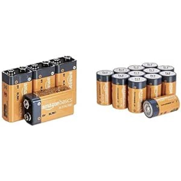 Amazon Basics ikdienas 9 V sārma bateriju 4 pack (izskats var atšķirties) un ikdienas C sārma akumulatoru 1,5 V 12 bateriju komplekts (izskats var atšķirties)