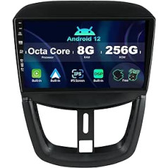 SXAUTO ¦ 8G + 256G ¦ Android 12 IPS automašīnas radio, kas paredzēts Peugeot 207 (2006-2015) - iebūvēts Carplay/Android Car/DSP - LED kamera + MIC - DAB stūres vadība Fast Boot 360-CAM WiFi AHD - 2 DIN 9 collu