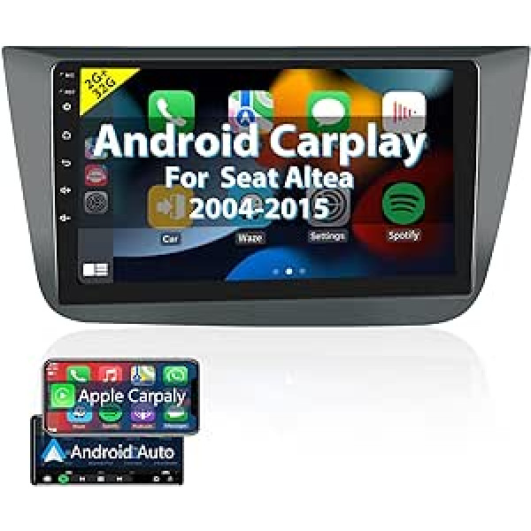 Podofo Carplay auto radio priekš Seat Altea 2004-2015 (kreisās puses stūre), Android 2G + 32G HiFi Android auto GPS 9 collu skārienekrāns WiFi Bluetooth FM RDS USB automašīnas radio navigācija priekš Seat Altea