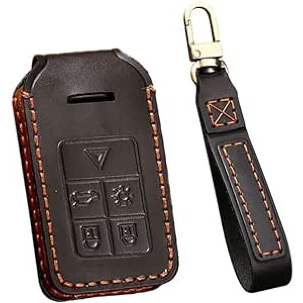 HIBEYO Smart Car Key Case Der Volvo ādas atslēgu kastītes atslēgu korpusa aizsargvāciņš priekš Volvo V40 S80 V870 XC70 XC60 S60 V60 bezatslēgas tālvadības pults atslēgu piekariņš 5 pogas melns