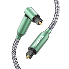 RAWAUX 90 Degree Optical Cable 3M Right Angle Optical Audio Cable with 360 Degree Rotating Angle Plug Digital Optical Audio Toslink Cable Compatible with Soundbar, TV, Home Cinema, PS4, Green