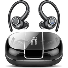 Csasan Bluetooth sporta austiņas, bezvadu Bluetooth 5.3 austiņas ar ausīm, 48 stundu 3D stereo austiņas ar ENC mikrofonu, divu LED displeju, skārienvadību, IP7 ūdensnecaurlaidīgas austiņas (2024)