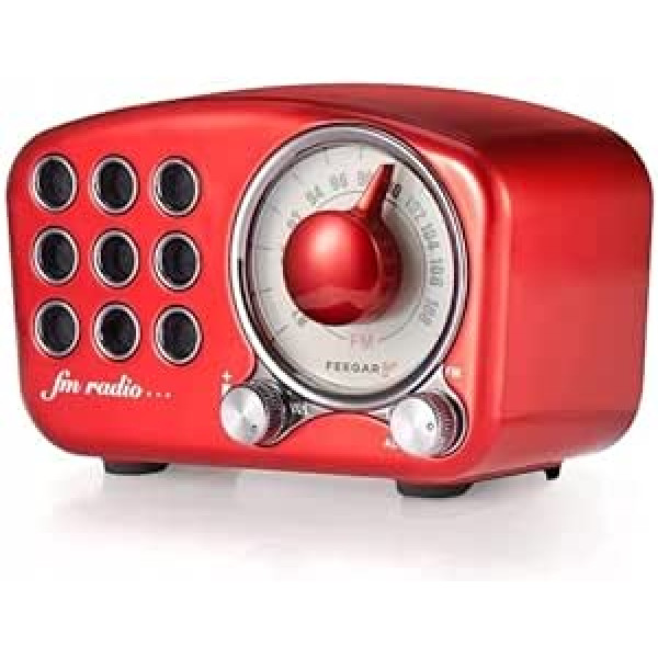 Radio Feegar Retro Bluetooth skaļrunis, senlaicīgs FM radio ar vecmodīgu klasisko stilu, spēcīgs basu pastiprinājums, skaļš skaļums, F kartes slots un MP3 atskaņotāja AUX darbība, MicroSD karte (sarkana)