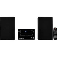 MEDION E64482 mikro garso sistemos kompaktiška sistema (DAB+, CD grotuvas, PLL FM radijas, Bluetooth, MP3 grotuvas, AUX, ausinių lizdas, USB, miego laikmatis, pritemdomas ekranas) Juoda