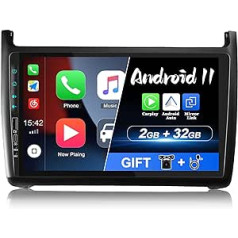 2+32G CAMECHO Android 11 automašīnas radio priekš VW Polo 6R 6C 9N 2008-2016, Carplay Android Car Mirror Link, 9 collu ekrāna dubultā DIN automašīnas radio ar satelīta navigācijas sistēmu FM RDS WiFi Bluetooth un USB