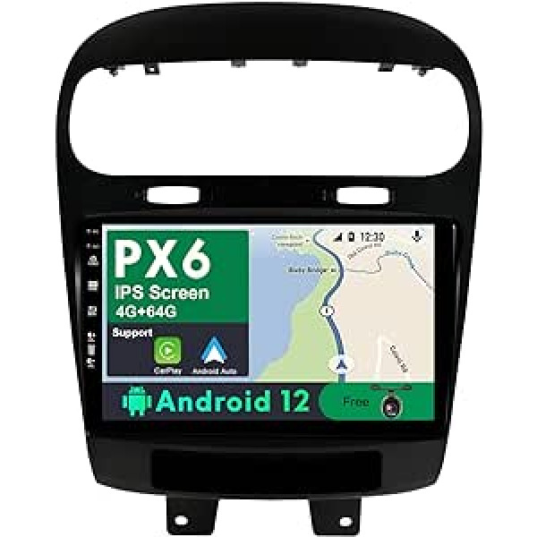 BXLIYER PX6 Android 12 IPS automašīnas radio, kas paredzēts Fiat Freemont Dodge Journey Leap (2012-2020) - 4G + 64G - bez kameras - 2 DIN 9 collas - DAB stūres vadība CarPlay Android automašīnas HDMI 4K video AHD Fast