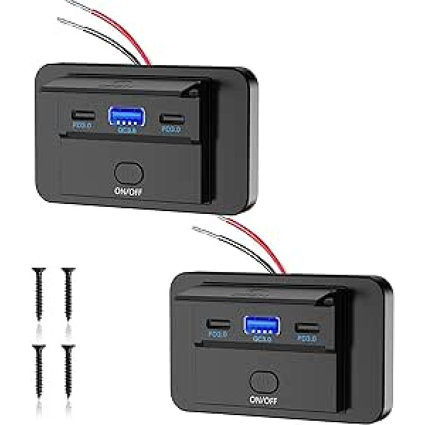 Thlevel USB C Steckdose 12V Ladebuchse 78W Auto Ladegerät QC3.0 USB & Dual PD3.0 Type C Handy Schnellladung Wasserdicht mit Schalter für 12V/24V Boot Wohnmobil KFZ