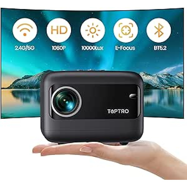 Mini projektors elektriskais fokuss: Full HD 1080P atbalsta TOPTRO 12000 Lumen 5G WiFi Bluetooth projektoru mājas kinozāle mobilajam tālrunim, pārnēsājams projektors ar 240 collu displeju, saderīgs ar televizoru