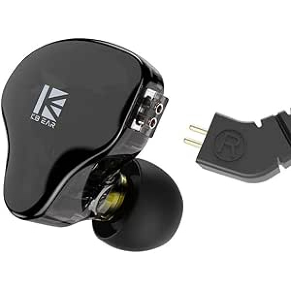 H HIFIHEAR KBEAR KS2 ievietojamas austiņas, 1BA 1DD stereo HiFi austiņas, hibrīda trokšņu slāpēšanas austiņas, austiņas ar noņemamu kabeli (bez mikrofona, melnas)