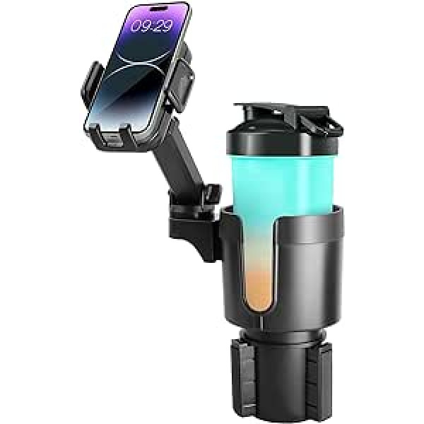 Laetass Mobile Phone Holder Car Drink Holder, 2 in 1 Holder Phone Mount Expander for Car with 360° Rotation Long Arm Cup Holder for Car Compatible with All Smartphones