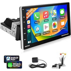 2+64G 1 DIN 9 collu automašīnas radio ar Apple Carplay/Android Car, podofo Android 13 ekrāns ar Bluetooth/GPS/Bluetooth/SWC/FM/RDS/WiFi/USB skārienekrāna atbalsts atpakaļgaitas kameras