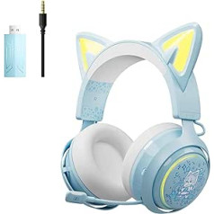 Somic Cat Ear austiņas, 2,4 G/Bluetooth bezvadu spēļu austiņas PS5, PS4, personālajam datoram ar RGB apgaismojumu un ievelkamu mikrofonu, 10 stundu atskaņošanas laiks, klēpjdatoram, viedtālrunis-GS510 Pro — zils